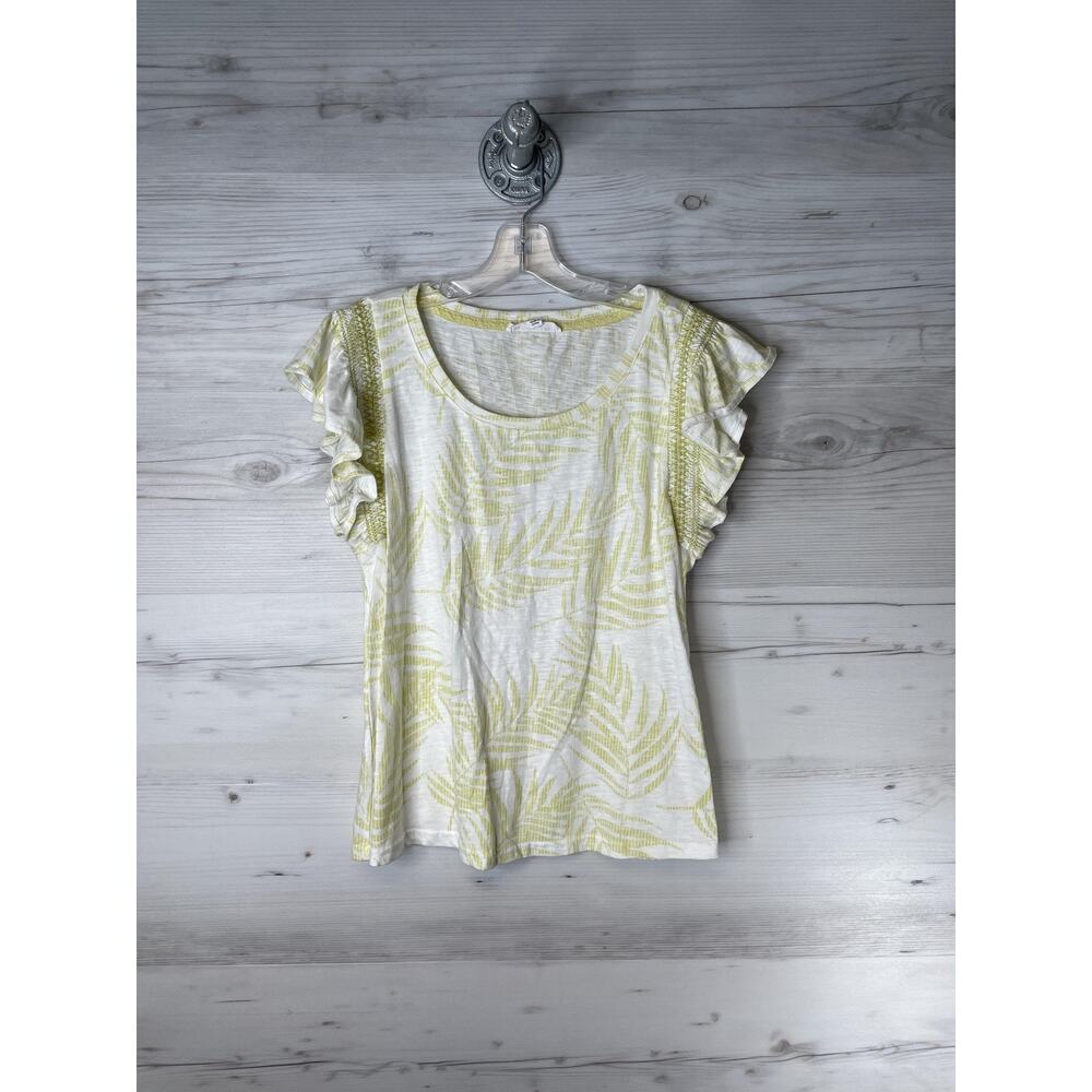 Jane‎ + Delancey Womens Large White Yellow Palm Leaf Ruffle Sleeve Top 6727